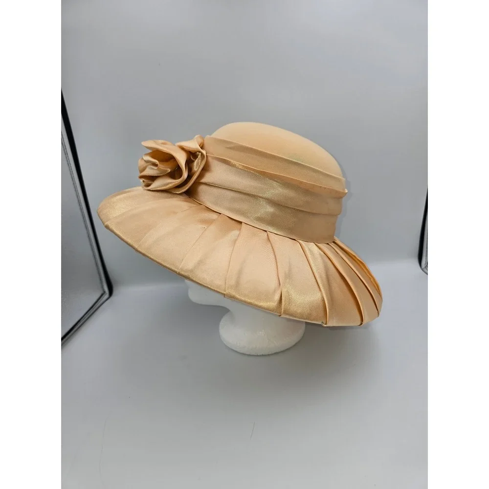 S.O.G.I.C. Dress Hat Womens One‎ Size Gold Good Floral Pleated Wide Brim